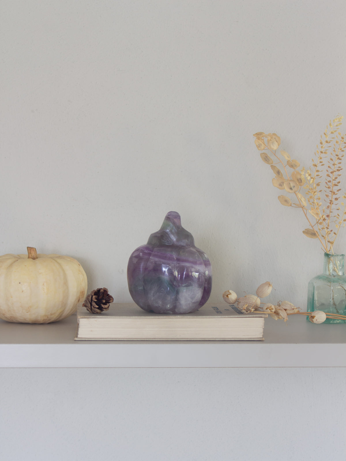 Vintage Hand-Carved Amethyst Crystal Pumpkin