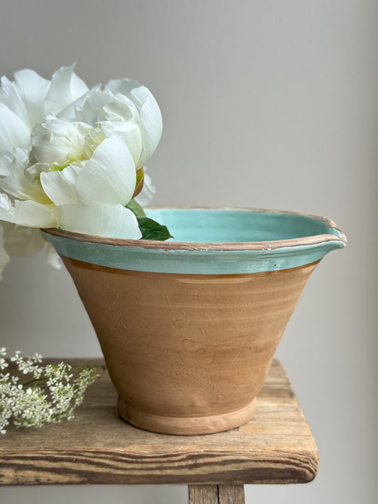 Vintage Hungarian Terracotta Blue Glazed Slipware Pot