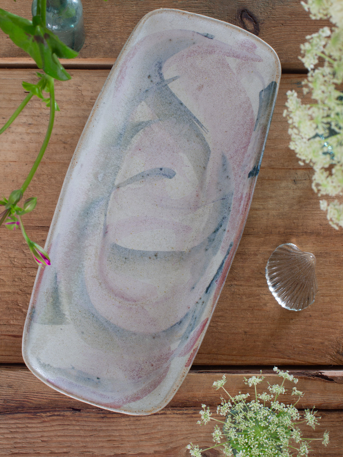 Vintage Studio Pottery Pastel Abstract Brushstroke Tray | Signed RLW