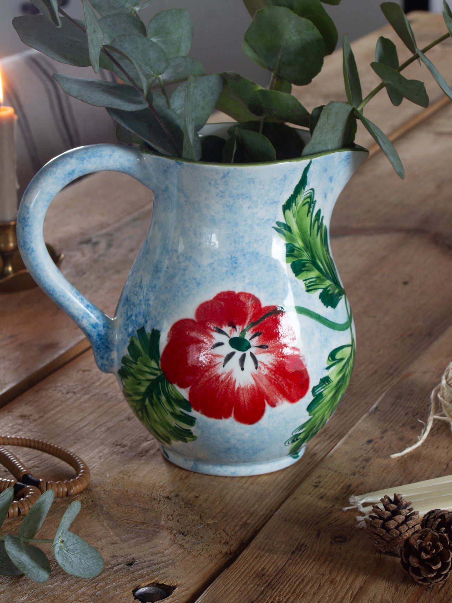 Vintage Italian Hand-Painted Poppies Studio Pottery Jug