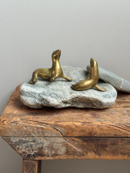 Vintage Pair of Solid Brass Seal Figurines