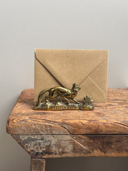 Vintage Solid Brass Fox Letter Rack