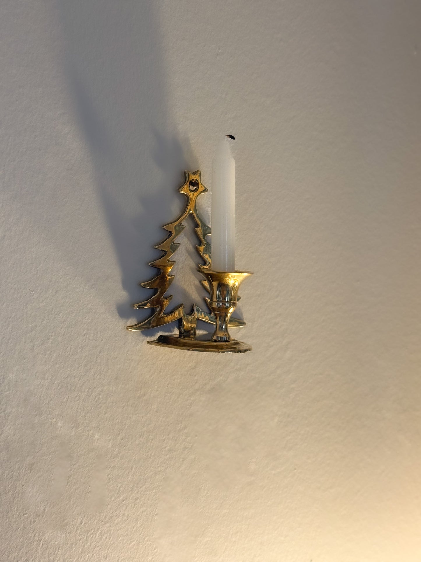 Vintage Solid Brass Christmas Tree Candle Holder (Freestanding or Wall-Mounted)