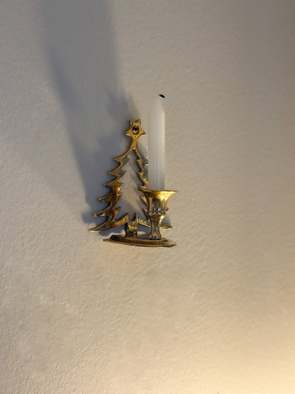 Vintage Solid Brass Christmas Tree Candle Holder (Freestanding or Wall-Mounted)
