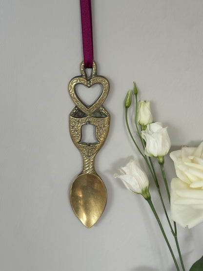 Handmade Solid Brass Welsh Love Spoon, Made in Pontypridd, South Wales