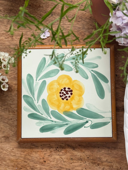 Vintage Hand-Painted Floral Tile Trivet