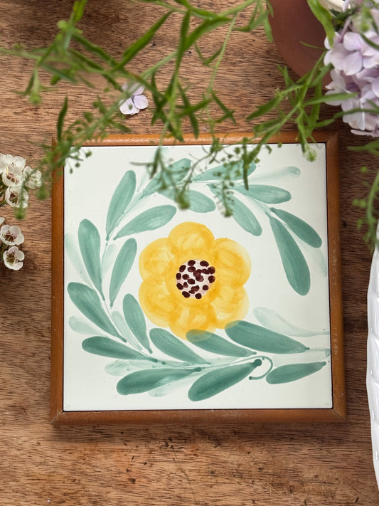 Vintage Hand-Painted Floral Tile Trivet