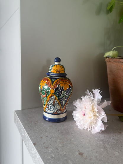 Vintage Hand-Painted Mexican Talavera Jar with Lid | Ginger Jar