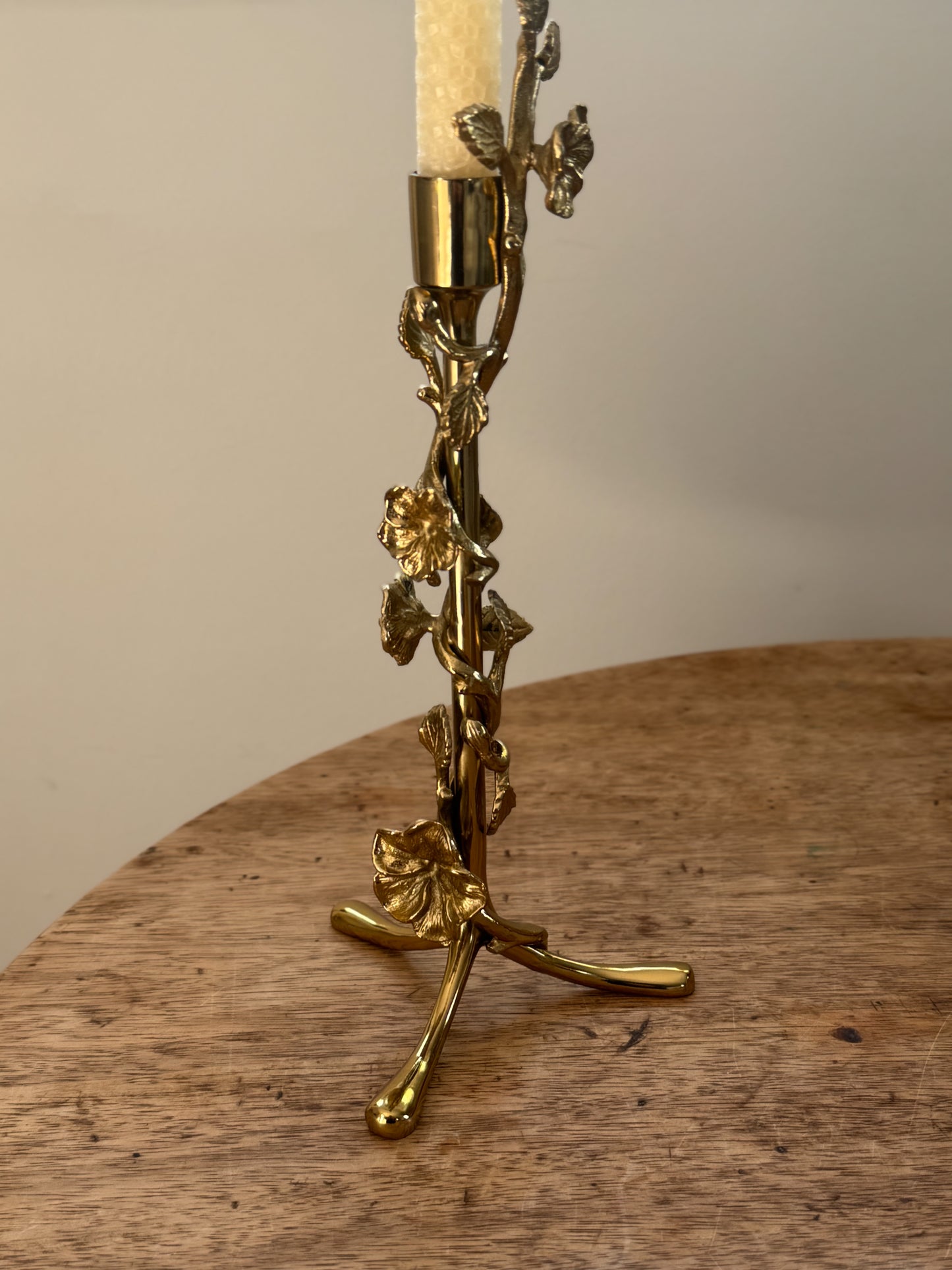Vintage Solid Brass Floral Stem Candlestick Holder