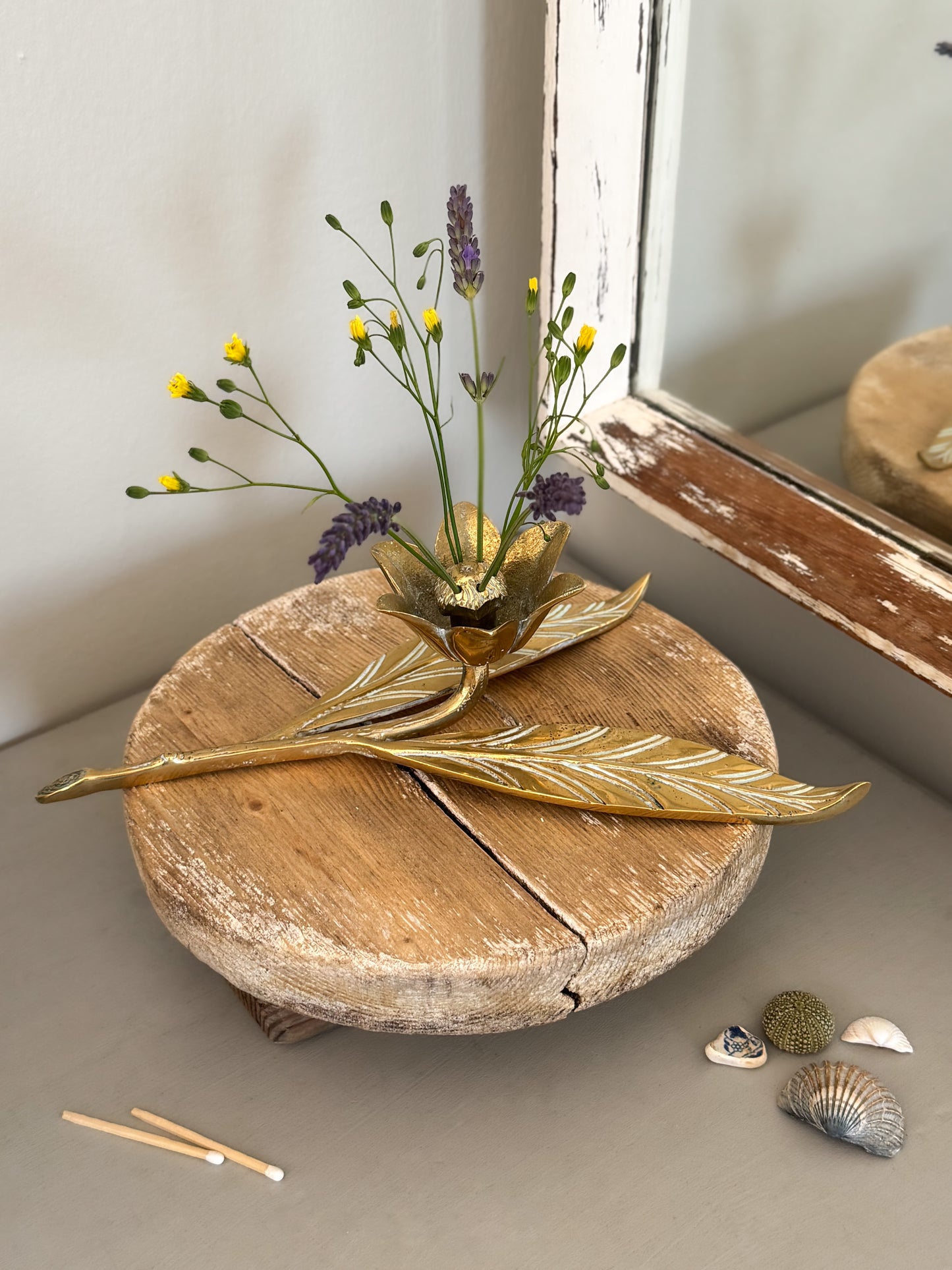 Vintage Solid Brass Flower Sculpture