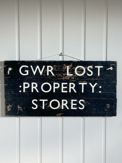 Vintage Great Western Railway Lost Property Stores Wooden Sign