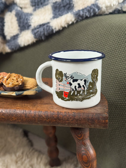 Vintage German Dairy Cow Enamel Mug by Münder-Email