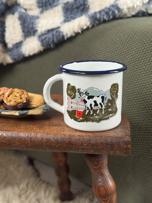 Vintage German Dairy Cow Enamel Mug by Münder-Email