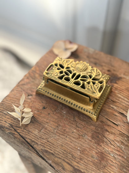 Vintage Solid Brass Sunflower Inkwell