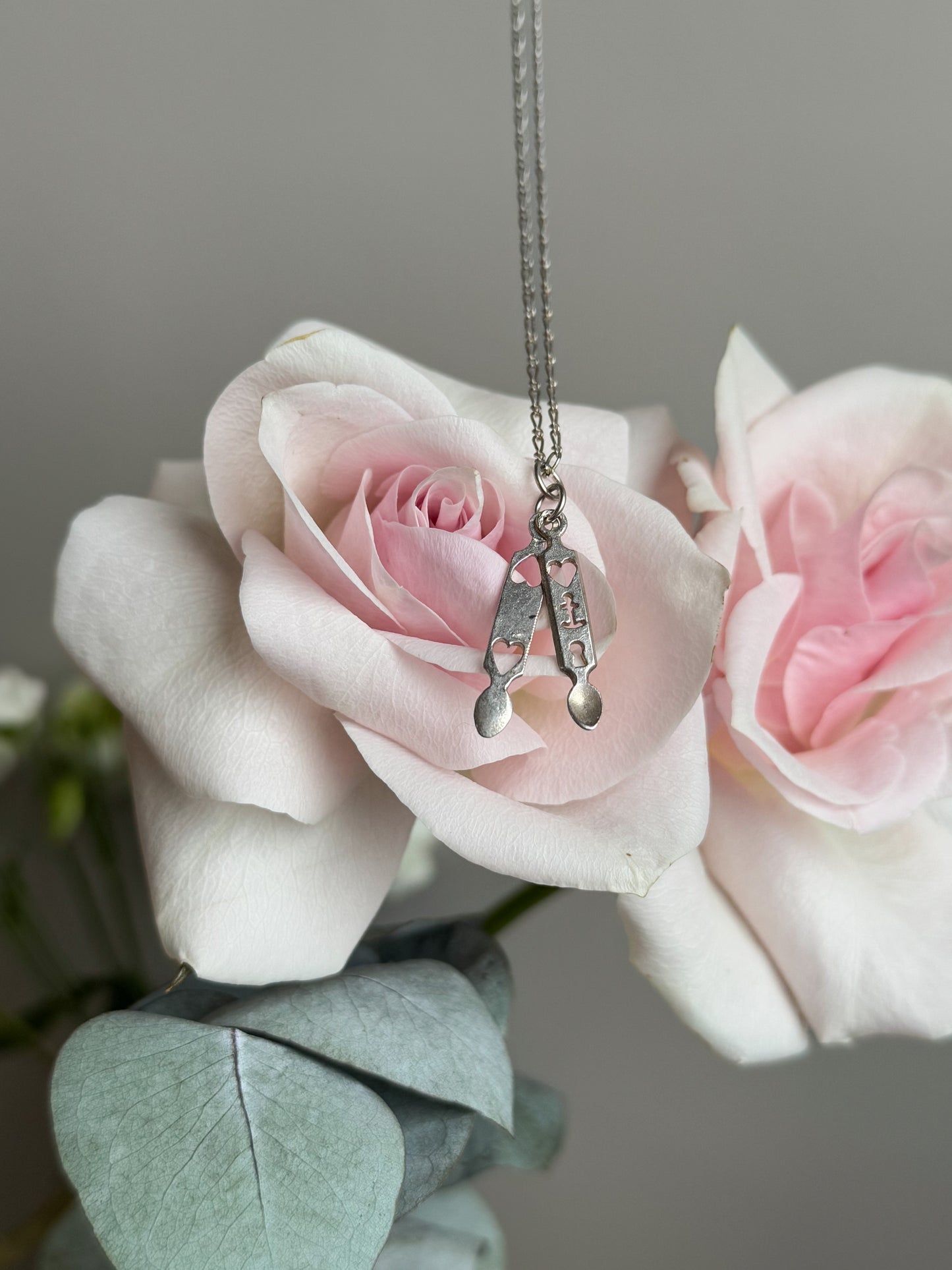 Vintage 925 Sterling Silver Double Welsh Love Spoon Necklace