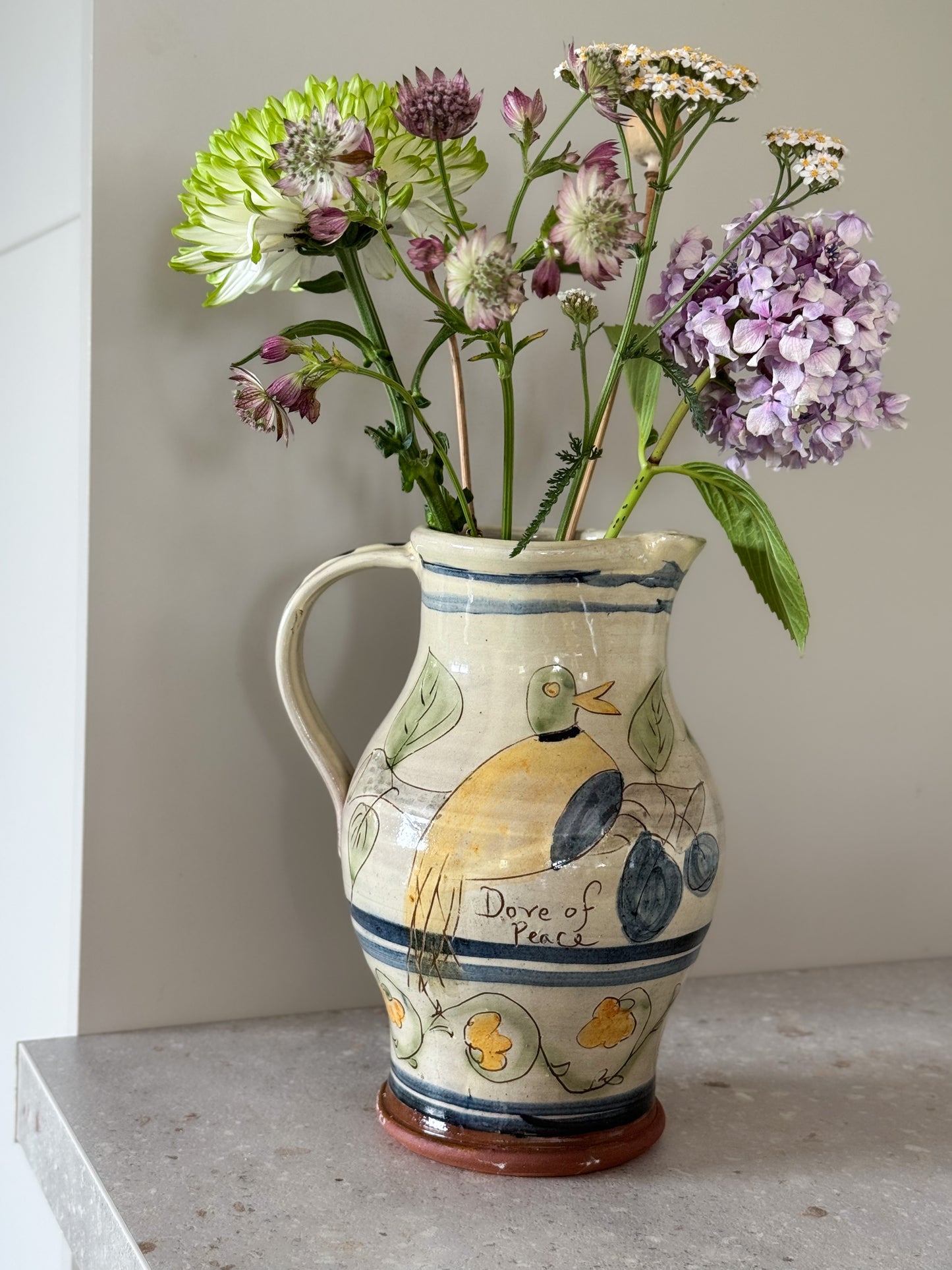 Very Rare Vintage 1980s ‘Dove of Peace’ Slipware Jug by Paul Jackson, Helland Pottery, Cornwall