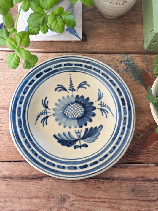 Vintage Spanish Blue Floral Wall Plate Chacón, Talavera, Spain