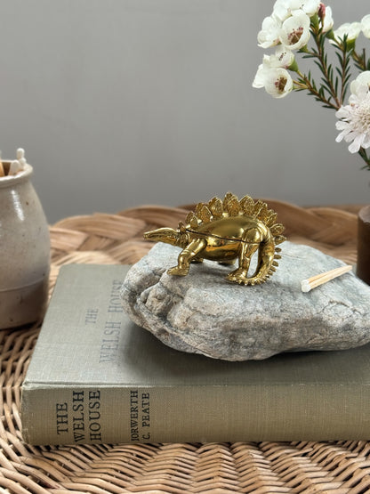Very Rare Vintage Midcentury Brass Miniature Stegosaurus Dinosaur Trinket Box