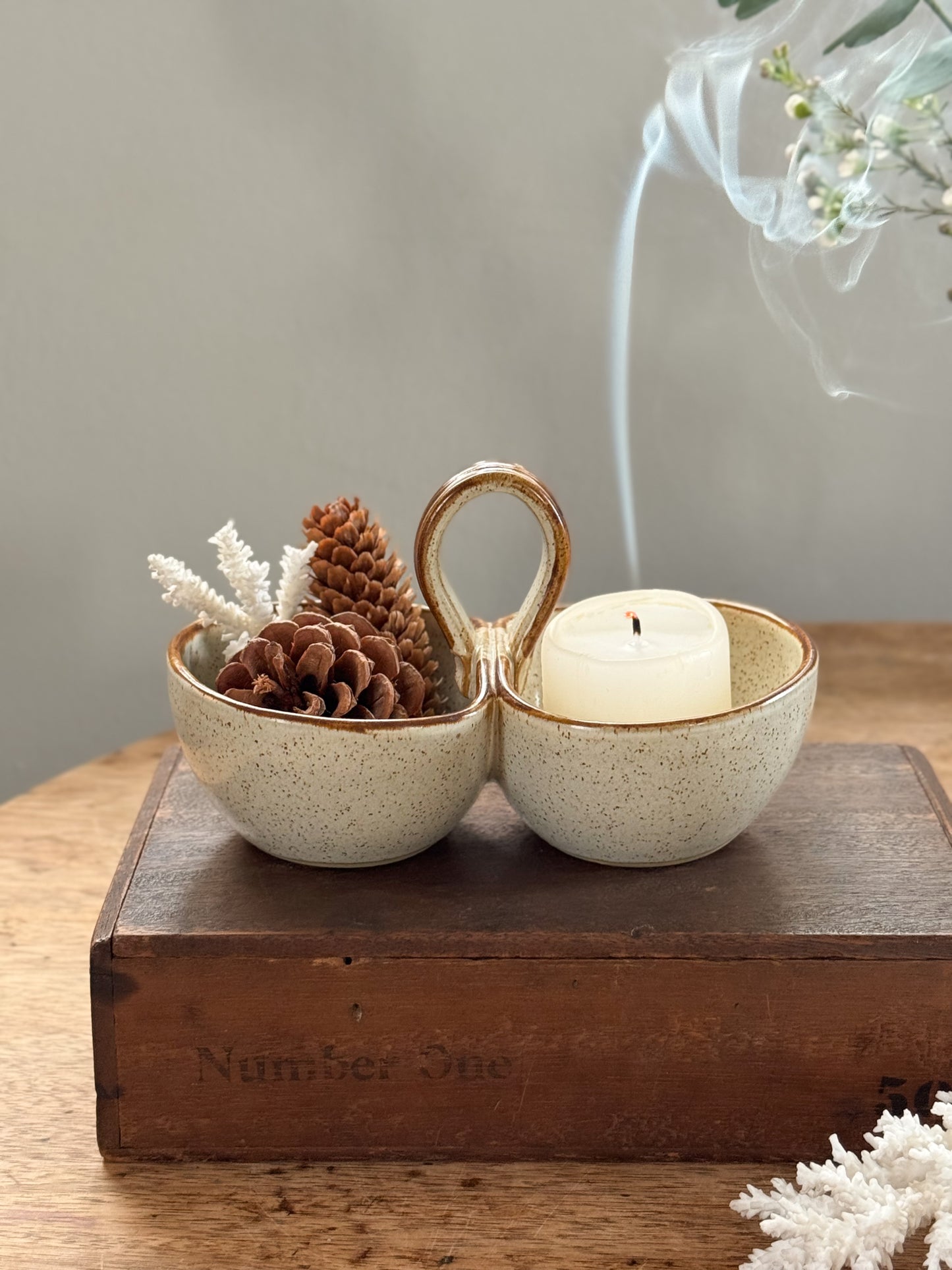 Vintage Speckled Studio Pottery Sectional Dish