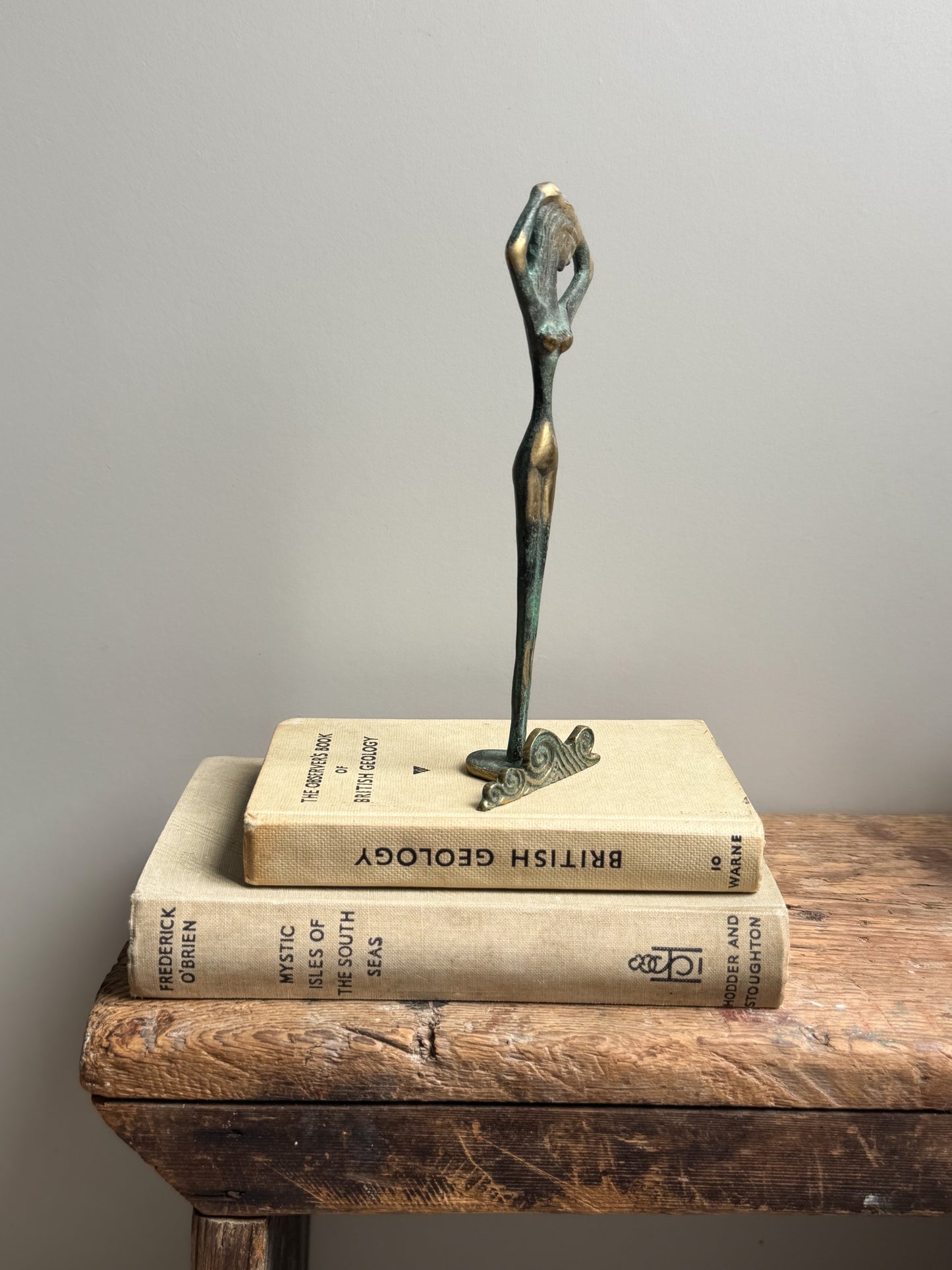 Vintage Mid-Century Brass Letter Holder, Female Form with Verdigris Patina