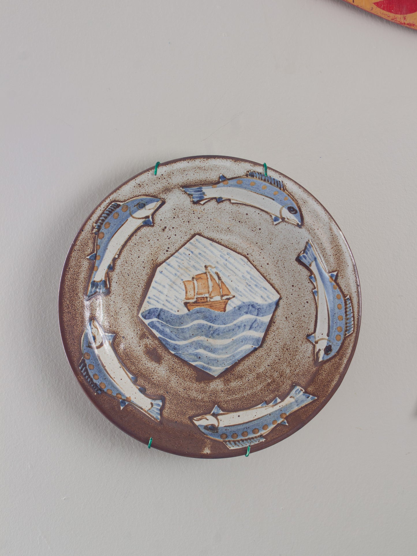 Rare Vintage Andrew McGarva Studio Pottery Fish & Sailing Ship Wall Plate
