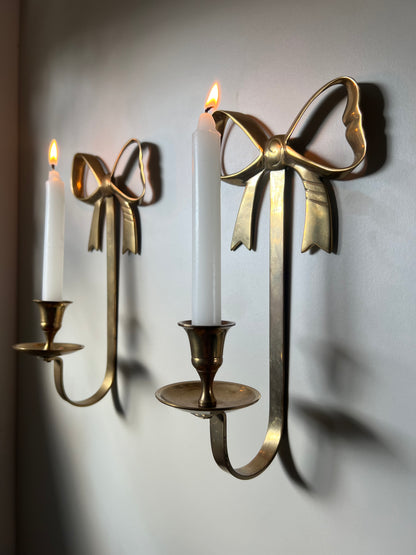 Pair of Vintage Indian Brass Bow Sconces