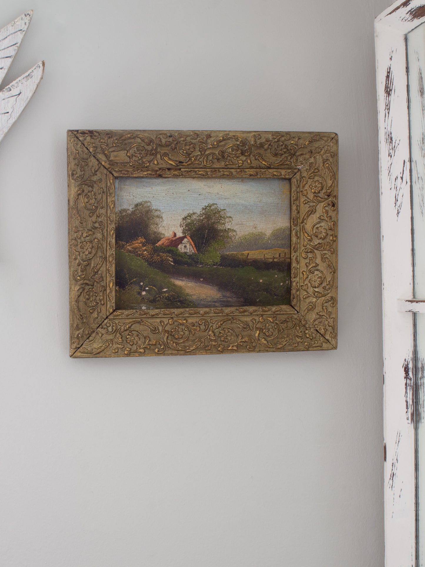 Antique Original Framed Oil Painting of a Country Cottage