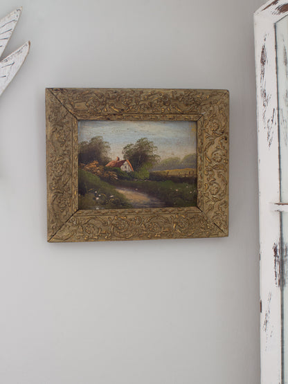 Antique Original Framed Oil Painting of a Country Cottage
