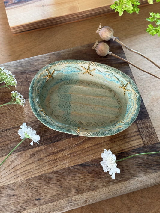 Vintage Studio Pottery Soap Dish – Sea-Inspired with Starfish & Fish Motif