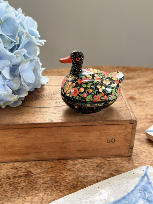 Vintage Hand-Painted Papier-Mâché Duck Trinket Box