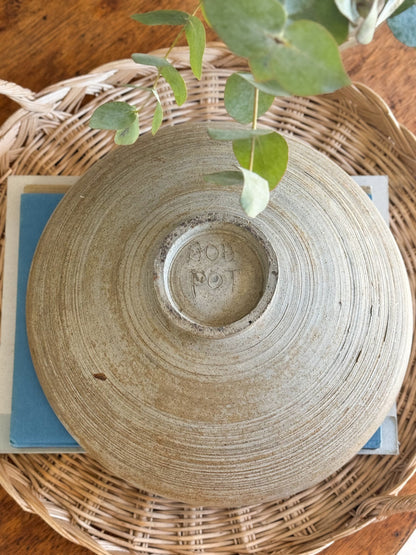 Large Studio Pottery Neutral Olive Green Swirl Bowl