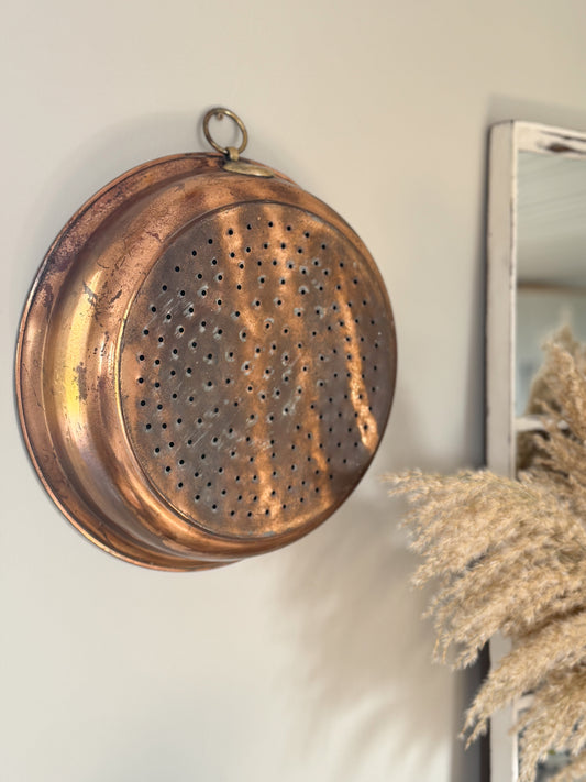 Vintage Large Portuguese Copper & Brass Strainer • Colander