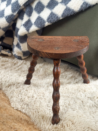 Vintage Handmade French Milking Stool with Bobbin Legs