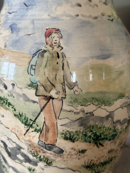 Rare Hand-Painted Studio Pottery Jug by David & Louise Salsbury ‘A Walk In The Mountains’