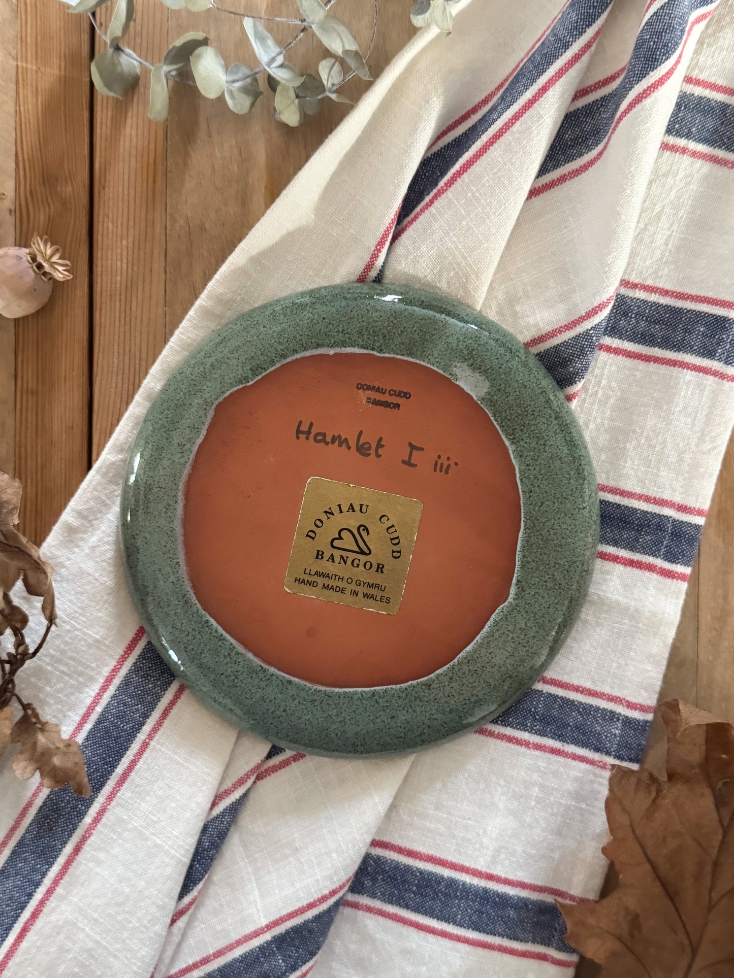 Very Rare Vintage Welsh Studio Pottery Plate - Doniau Cudd, Handmade in Bangor, North Wales