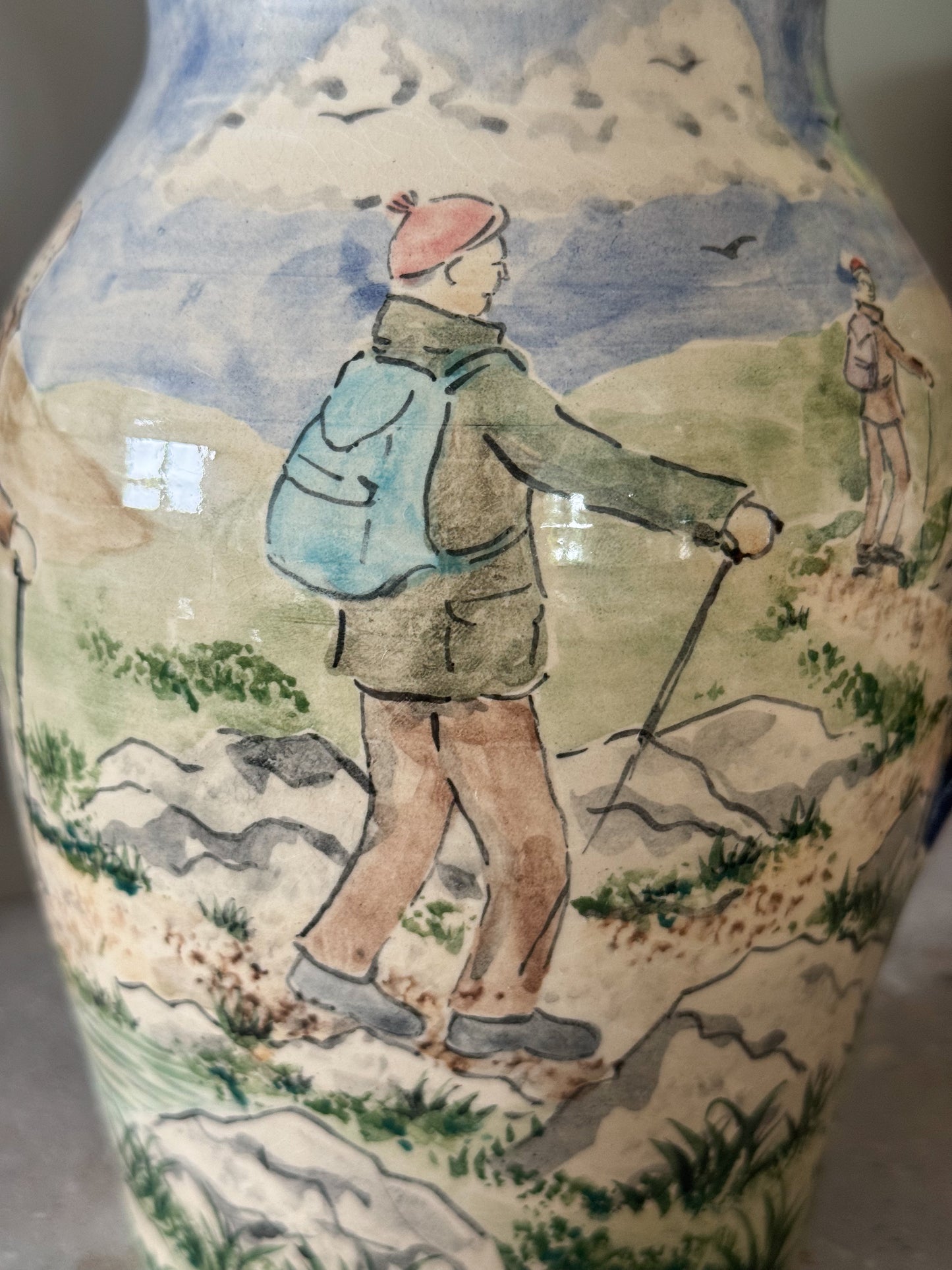 Rare Hand-Painted Studio Pottery Jug by David & Louise Salsbury ‘A Walk In The Mountains’