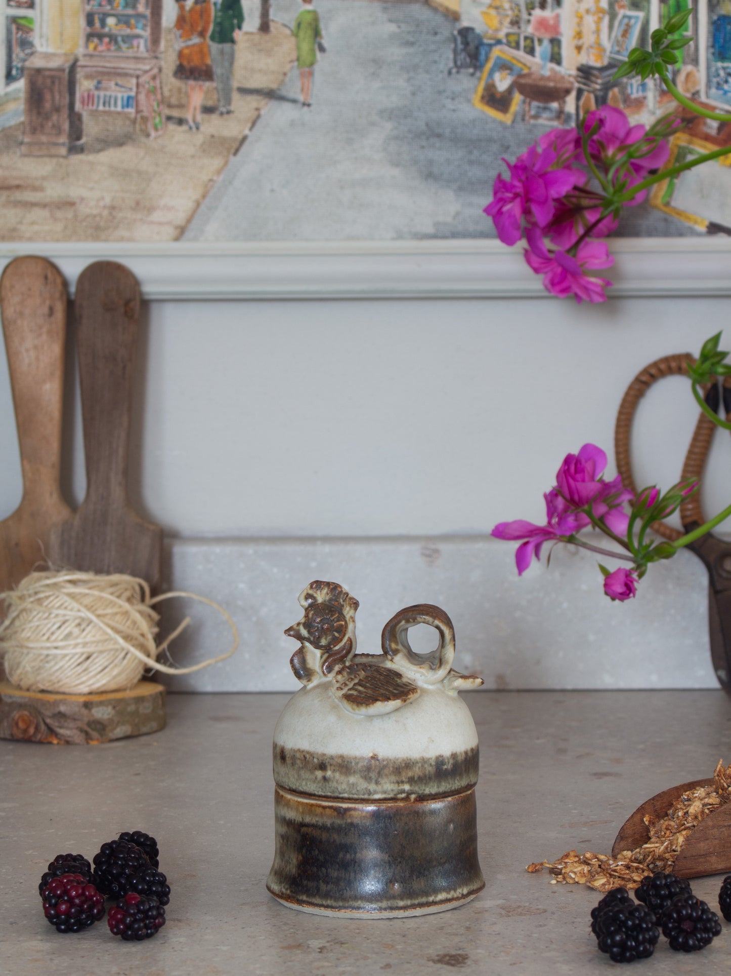 Rare Vintage Danish Studio Pottery Chicken Trinket Box by Christina Prestgaard