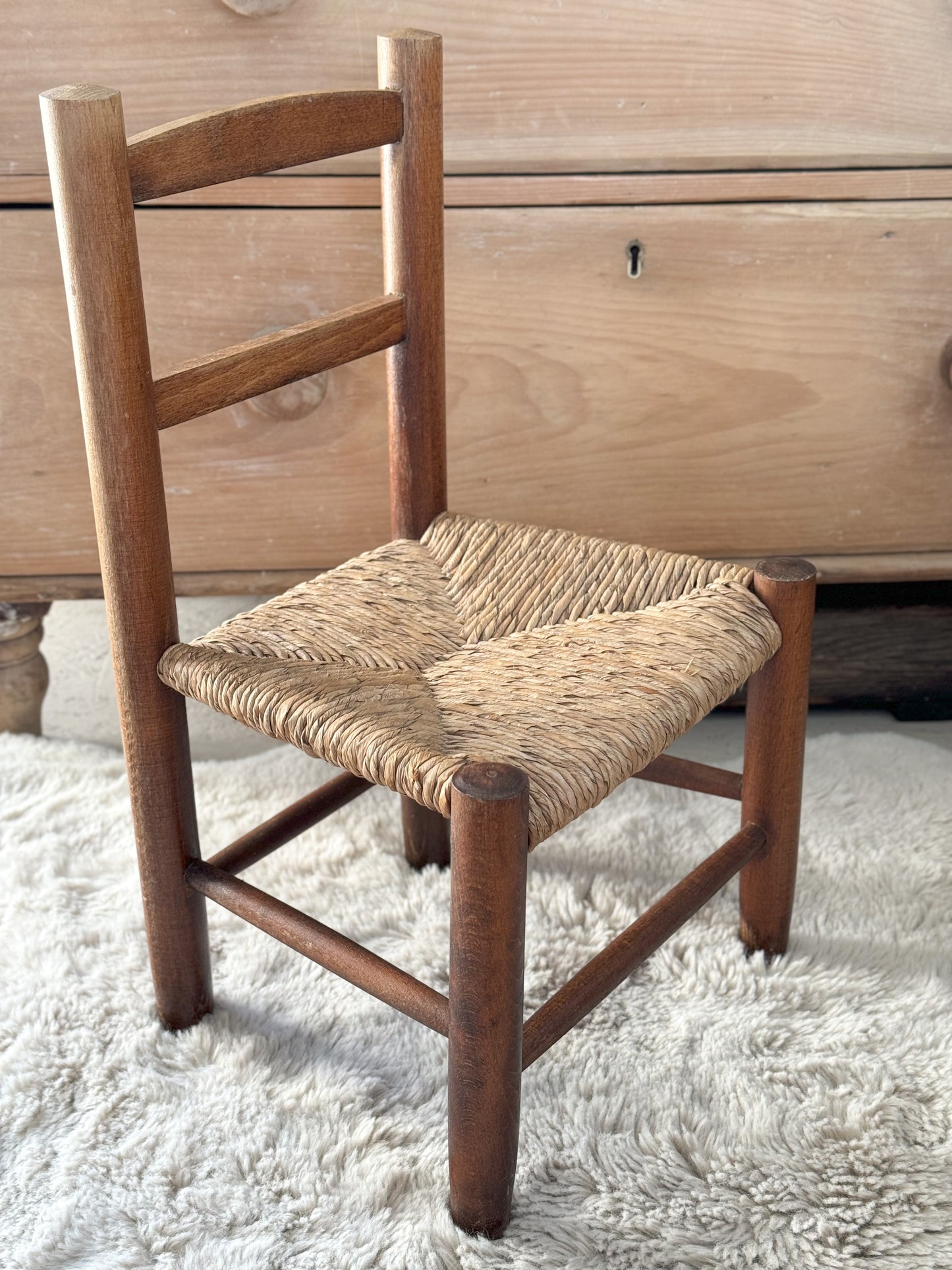 Vintage Wooden Child’s Chair with Rush Seat