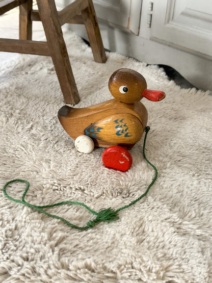 Vintage Czech Wooden Pull Along Duck Toy