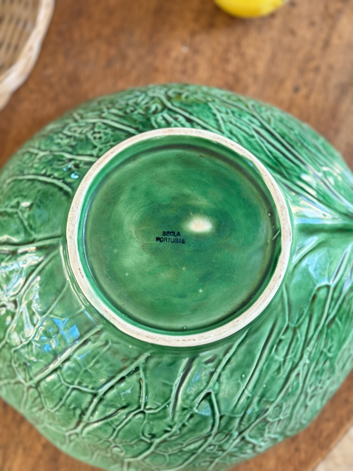 Rare Vintage Large Portuguese Cabbage Leaf Bowl by Secla