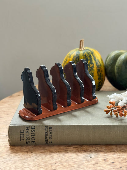 Vintage Studio Pottery Black Cats Letter Rack