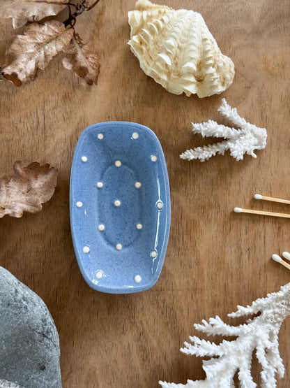 Vintage Soft Blue Slipware Polka Dot Studio Pottery Trinket Dish