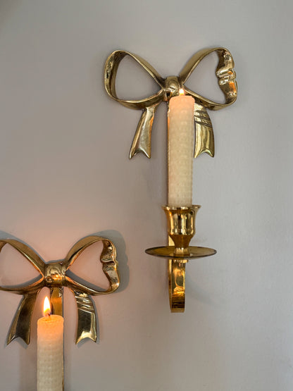 Vintage Pair of Solid Brass Bow Wall Sconces