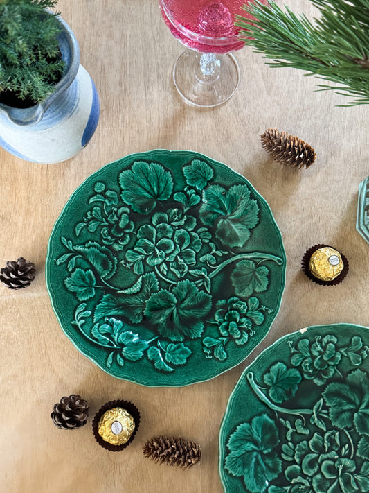 Pair of Antique Green Majolica Plates, Hope & Carter, Burslem