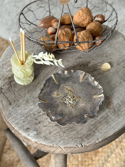 Aged Brass Ruffled Edge Floral Detail Trinket Dish