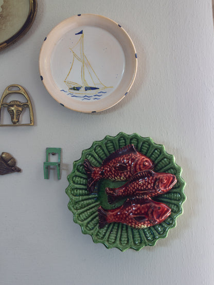 Vintage Majolica ‘Three Little Fish’ Mediterranean Wall Plate
