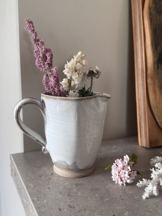Vintage Studio Pottery Soft White Drip Glaze Jug