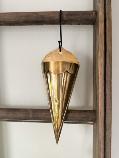 Antique Handmade Solid Brass Scalloped Edge Wall Pocket