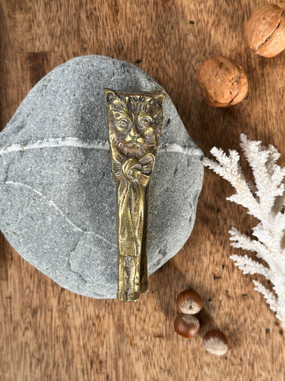 Antique Solid Brass Cat Nutcracker with Bow Tie