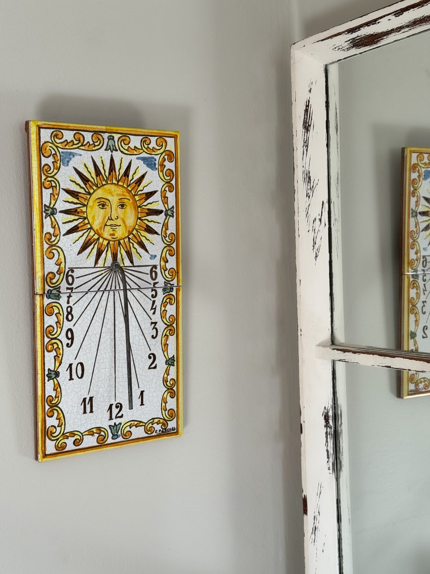 Rare Vintage Portuguese Tile Sundial, Signed E. Pascual (Pascual Zorrilla)